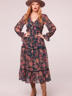 NWT Band of the Free Run the World Pine Paisley Midi Dress Size XS